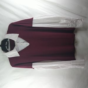 Allison Britney Long Sleeve Burgundy And White Sweater Size: XL